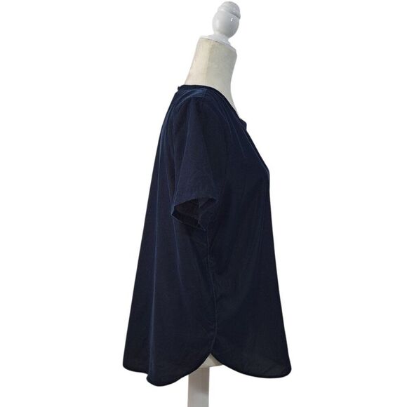 Loft Women's Short Sleeves Velvet Dark Teal Blouse Top Sz Medium - Picture 2 of 6